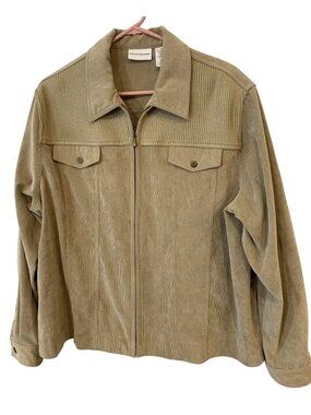 Alfred Dunner Womens 20 Tan Corduroy Zip Jacket Western Barn Utility Plus
